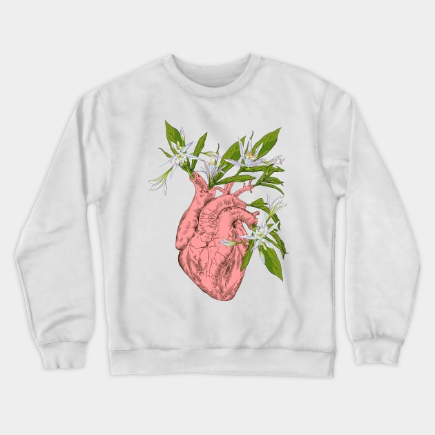 heart with flowers, leaves and birds Crewneck Sweatshirt by Olga Berlet